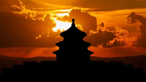 The Temple of Heaven at Sunset, Beijing, China Stock Footage