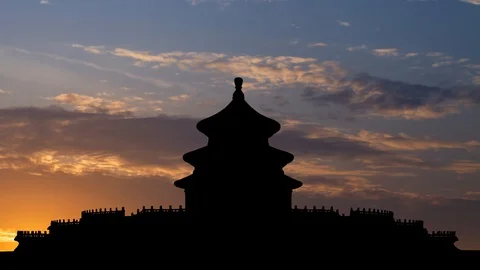 The Temple of Heaven, Time Lapse at Sunrise, Beijing, China Stock Footage
