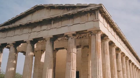 Temple of Hephaestus with Doric colonnade in Ancient Agora, Athens, Greece Stock Footage 261448547