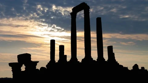 Temple of Hercules in Amman Citadel, Time Lapse at Sunrise with Colorful Sky, Stock Footage 156673188