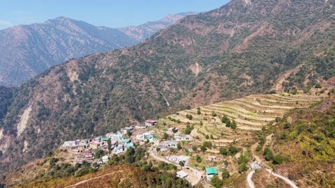 Temple on Himalayan Ridge with Dramatic Sky Aerial 库存影片 337628591