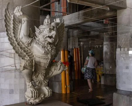 Temple inside interior statue, dragon guard Stock Photos