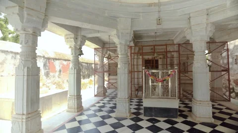 Temple Interior with Marble Pillars and Bells Stock Footage 324911169