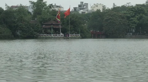 Temple of the Jade Mountain aka Den Ngoc Son on Sword Lake aka Hoan Kiem Lake Stock Footage 48249729
