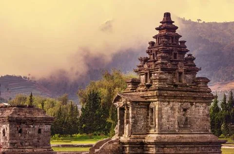 Temple in Java Arjuna complex in plateau Dieng, Java , Indonesia Copyright... Stock-Fotos