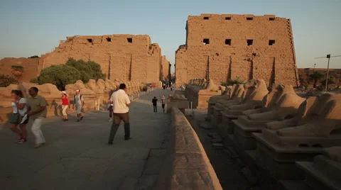 The temple of Karnak with people going in and out, Luxor, Egypt Stock Footage 38723241