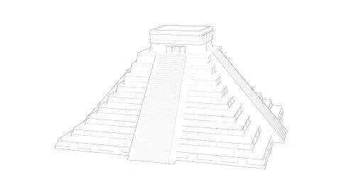 Temple of Kukulkan. Mayan pyramid. Chichen Itza. Yucatan, Mexico scketch outline Stock Illustration