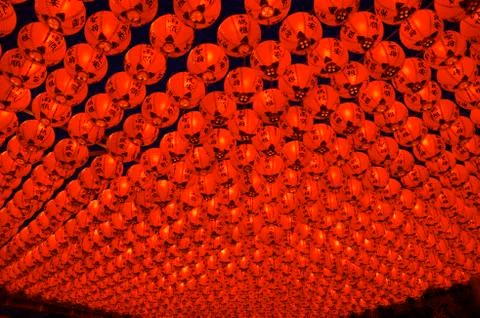 Temple lantern at night Stock Photos