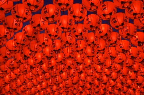 Temple lantern at night Stock Photos