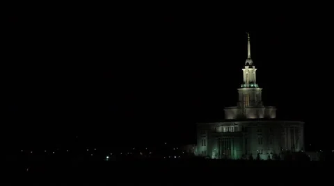 Temple LDS Mormon dark night Payson city pan 4K 005 Video stock 45228709