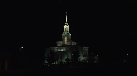 Temple LDS Mormon dark night Payson city traffic 4K 016 Stock Footage 45229726