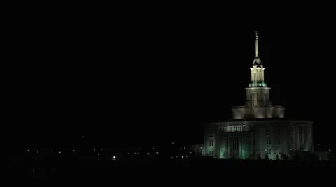 Temple LDS Mormon night Payson pan 4K 003 Video stock 45237034