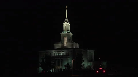 Temple LDS Mormon traffic dark night Payson Utah 4K 015 Video stock 45240203