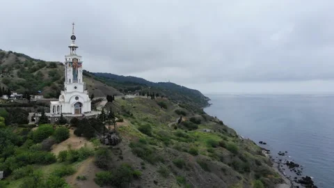 Temple-lighthouse of St. Nicholas in Malorechenskoe village, Crimea. 01 Stock Footage 147408345
