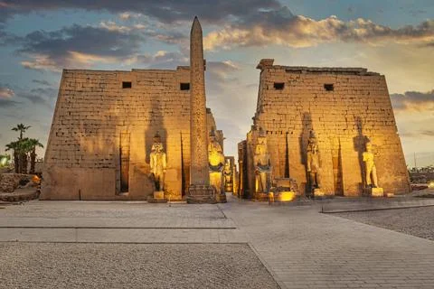 Temple of Luxor at sunset Stock Photos