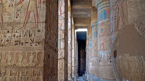 Temple of Medinet Habu. Egypt, Luxor. Ruins of the ancient Egyptian temple. Stock Footage