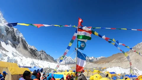 A Temple in the middle of the Himalayas Mountains. Stock Footage 201869057
