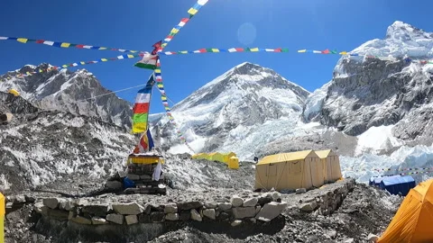 A Temple in the middle of the Himalayas Mountains. Stock Footage 201871322