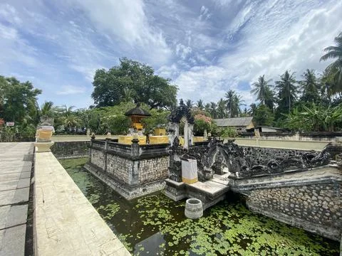 Temple in the middle of the pool. It is called Taman Dalem Ped Temple in Nusa Stock Photos
