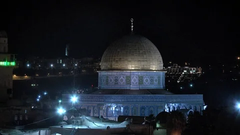 Temple Mount Dome of the Rock Jerusalem, night 스톡 동영상 109195576