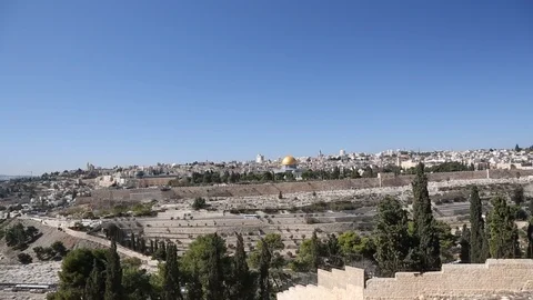 Temple Mount Jerusalem Skyline Tilt Down Vídeo Stock 102149309