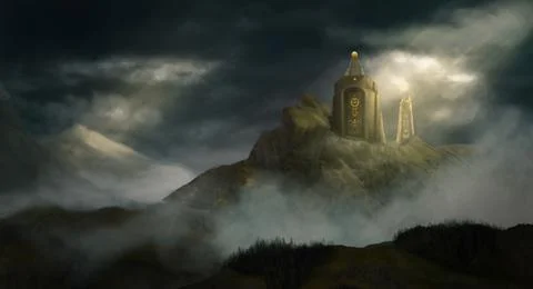 Temple in the mountains Stock Illustration