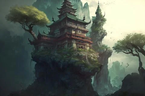 A Temple In The Mountains Stock Illustration