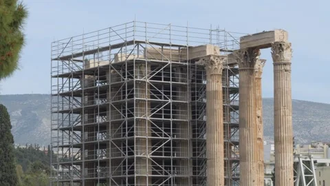 Temple of Olympian Zeus in Athens undergoing restoration Stock Footage 340541664