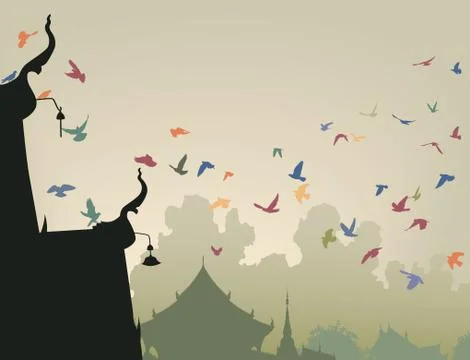 Temple pigeons Stock Illustration
