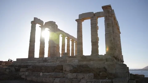 Temple of poseidon at sunset Stock Footage 87464343
