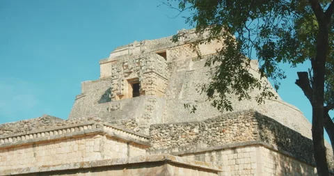 Temple pyramid with complex stonework Mayan ruins in Yucatan Mexico Stock Footage 310233487