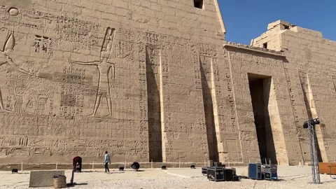 Temple of Ramesses III at Medinet Habu, Luxor, Egypt Stock Footage 317580053