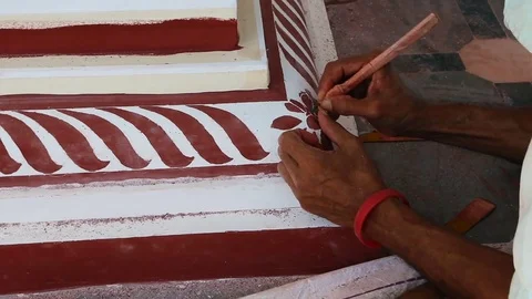 Temple reconstruction painting. Indian master painting Temple. Stock Footage 74874053