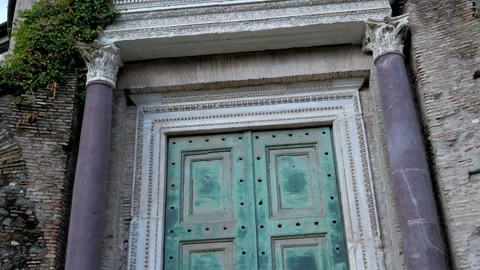 Temple of Romulus set between two porphyry columns Roman Forum,Rome,Italy. Stock Footage 142878481