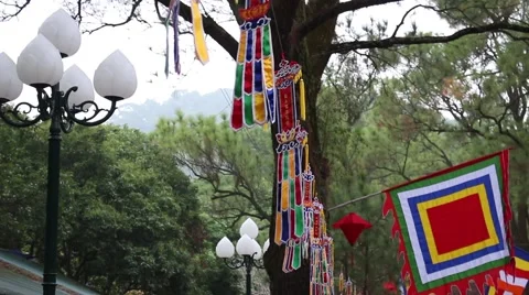 Temple scenery, nature scenes, flag (cảnh chùa Stock Footage 47456443