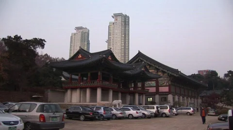 Temple with skyscrapers Stock Footage 291344