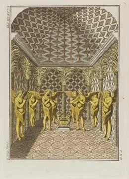 The temple of Solomon at Jerusalem: interior. Coloured engraving, ca. 1804-.. Stock Illustration