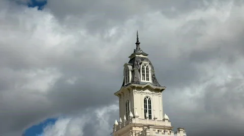 Temple spire clouds fast motion P HD 3638 Video stock 532650