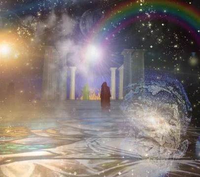 Temple in spiritualy based composition Stock Illustration