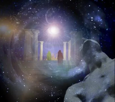 Temple in spiritualy based composition Stock Illustration
