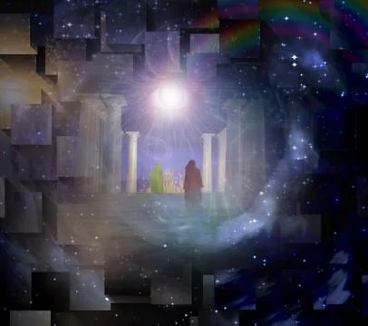 Temple in spiritualy based composition Stock Illustration