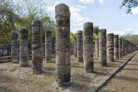 Temple of a Thousand Warriors at Chichen Itza Mexico Stock Photos