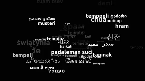 Temple Translated in 60 Worldwide Languages Endless Looping 3d Zooming Wordcl Video stock 145224427