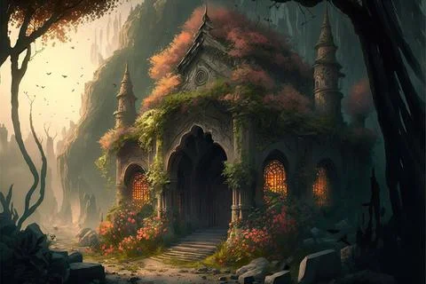 A Temple In A Volcano Stock Illustration
