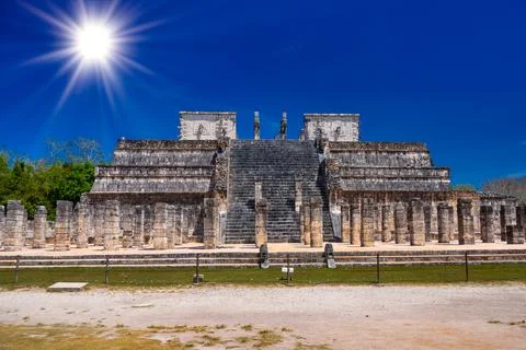 Temple of the Warriors in Chichen Itza, Quintana Roo, Mexico. Mayan ruins nea Stock Photos