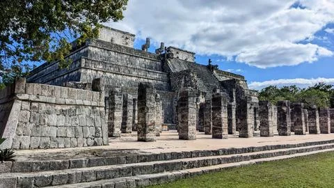 Temple of the Warriors at Chichen Itza with Stone Columns, Mexico Stock Photos