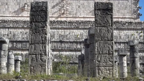 Temple of warriors, a thousand pillars in Chichen Itza, Yucatan, Mexico on Stock Footage 160559829