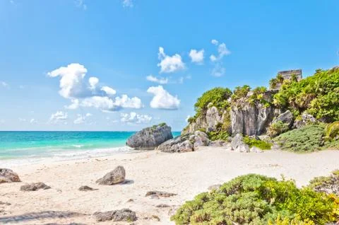 Temple of the wind in Tulum, Mexico Stock Photos