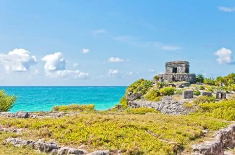 Temple of the wind in Tulum, Mexico Stock Photos