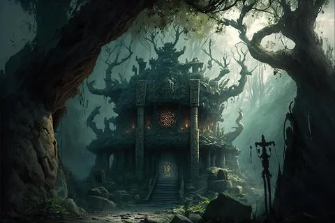 A Temple Within A Forest Stock Illustration